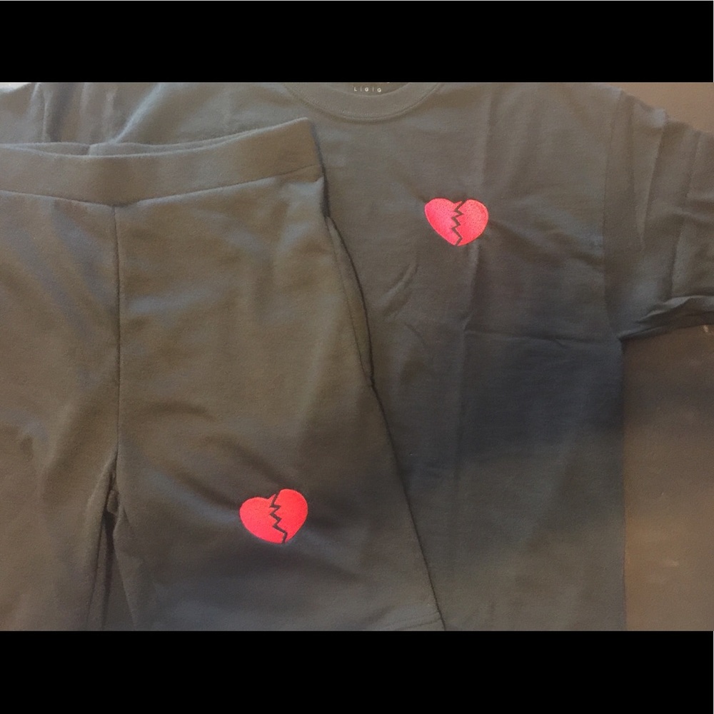 Custom broken heart  embroidered short set